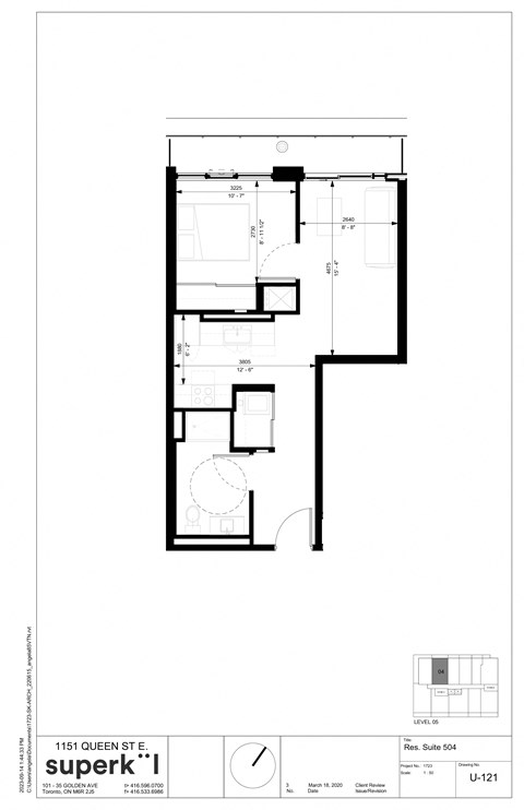 Floor plan for 1 bed, 1 bath, 563 sqft